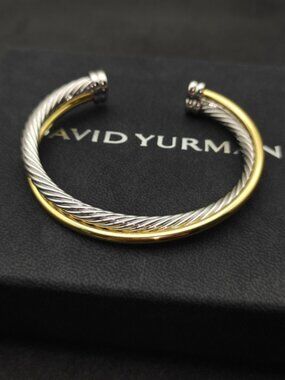 David Yurman Two-Tone Cable Cuff Bracelet in Silver and Gold